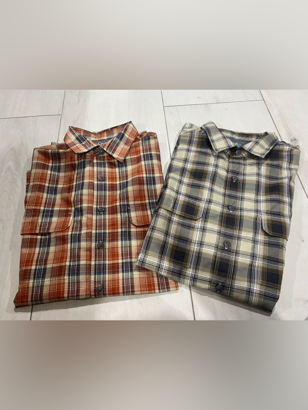 croft & barrow Plaid Button-Down Shirt - Rust Orange & Navy Cream